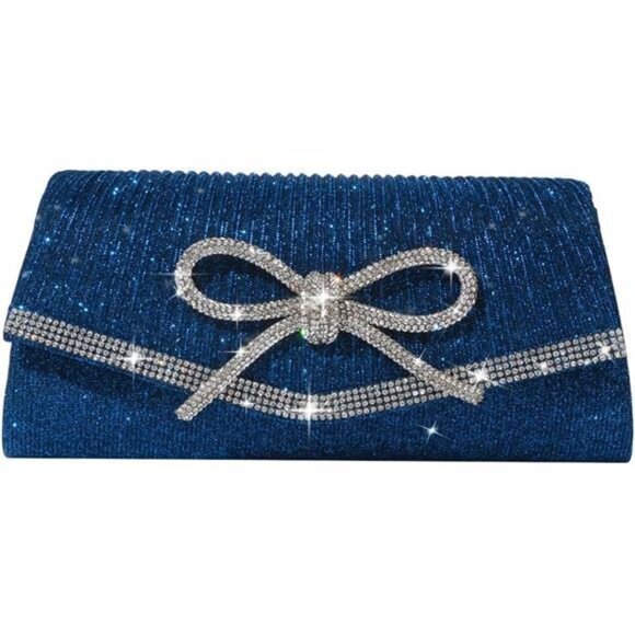 Handbags - Bow Evening Bag Sparkly Clutch Purses for Women Blue